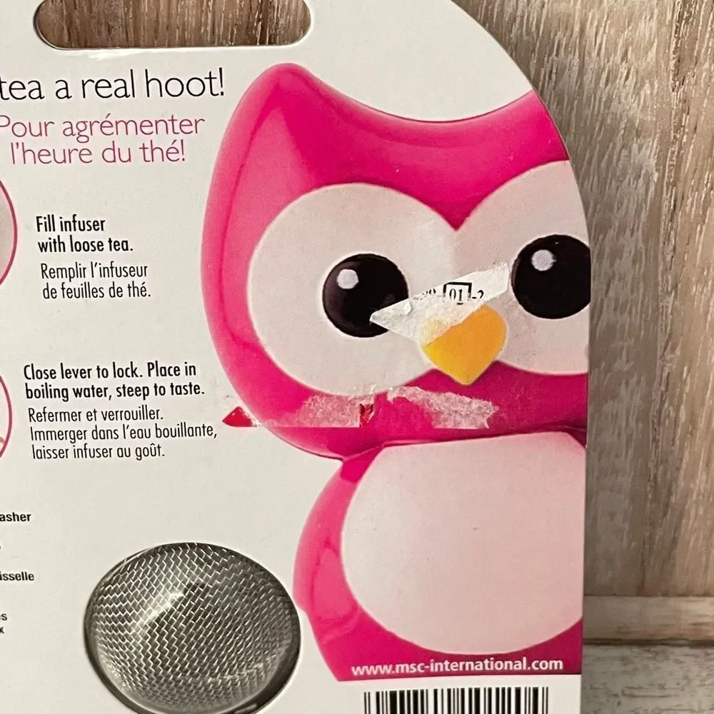NWT JOIE Hoot stainless steel pink Owl Tea cup Infuser